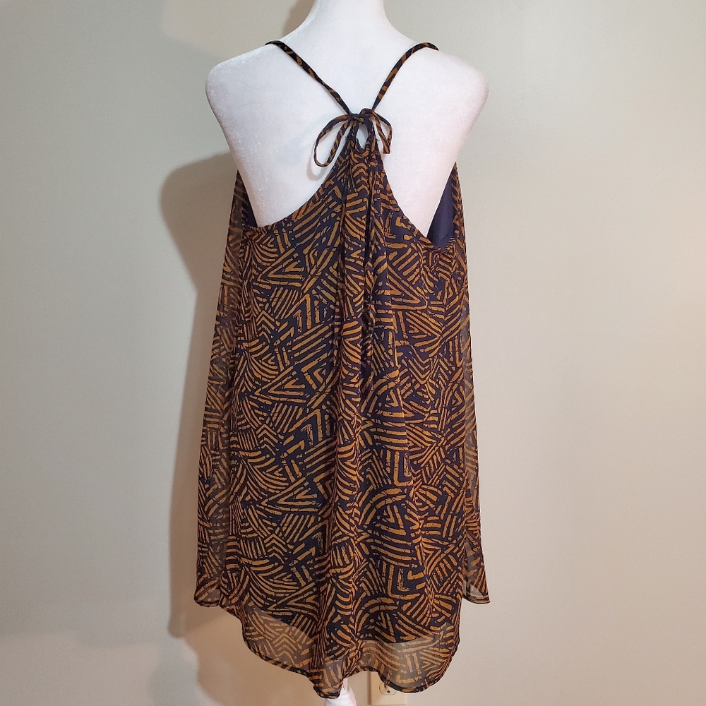 Lulus Breezy Night Navy Blue Tribal Print Strappy racerback Swing Mini Dress. M. - Picture 3 of 11